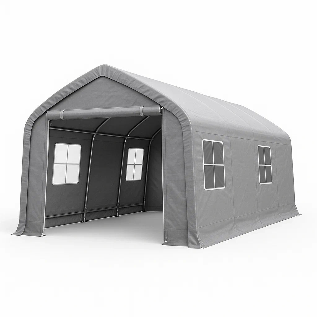Gartenzelt Grau Stahlrahmen PVC 6m x 3m x 2.5m