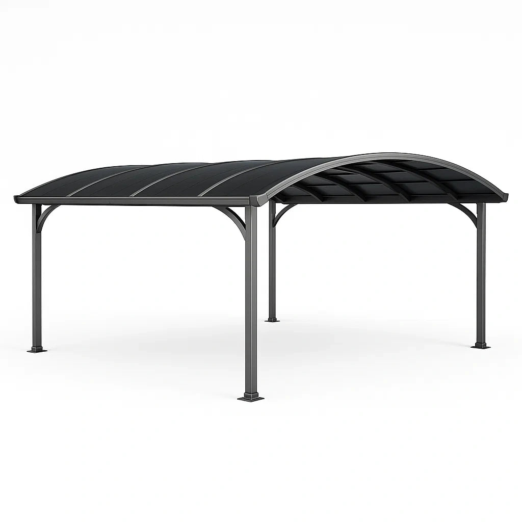 Polycarbonat Doppel-Carport mit Aluminiumrahmen, Schwarz, 6 x 5,5 m