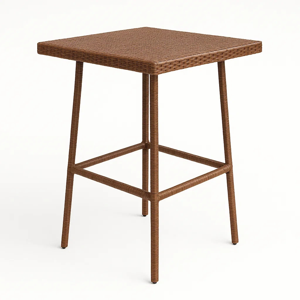 Quadratischer Hochtisch aus Polyrattan Braun