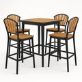 Bistrotisch-Set mit 4 Hochstühlen aus Akazienholz und Stahl Schwarz/Braun