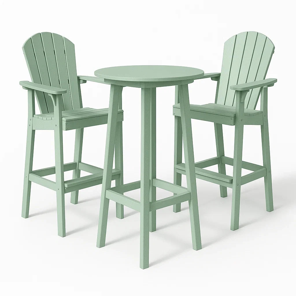 3-teiliges Polywood-Bar-Set in Grün mit rundem Tisch