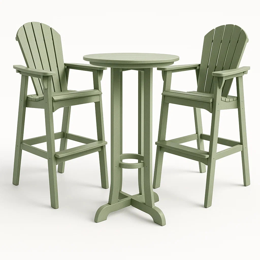 Grünes Outdoor-Bartischset aus Polyethylen, inkl. zwei Stühle