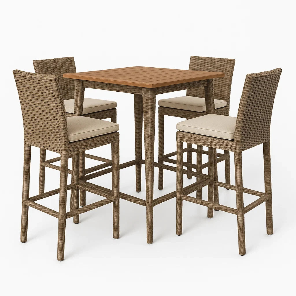 Essgruppe aus Akazienholz und Polyethylen Rattan für 4 Personen