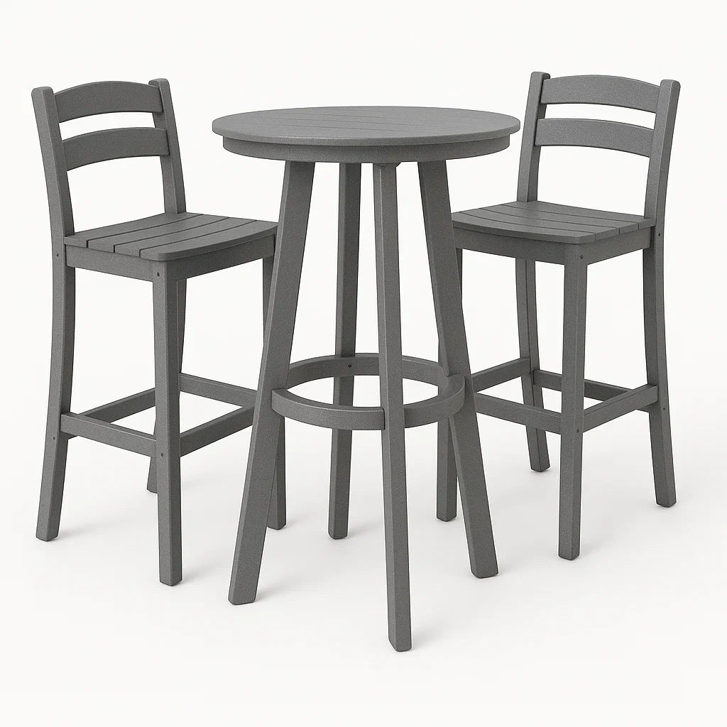 Bar-Set aus Kunststoff mit zwei Hockern, Grau, Tischhöhe 110 cm