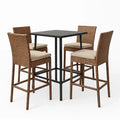 Outdoor-Bar-Set mit Tisch und 4 Stühlen aus Polyrattan und Metall, Braun