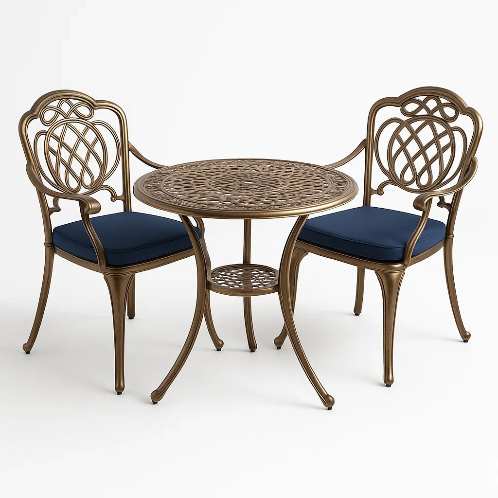 Bronze Blau Aluminium Gartenmöbel Set mit Tisch und Stühlen