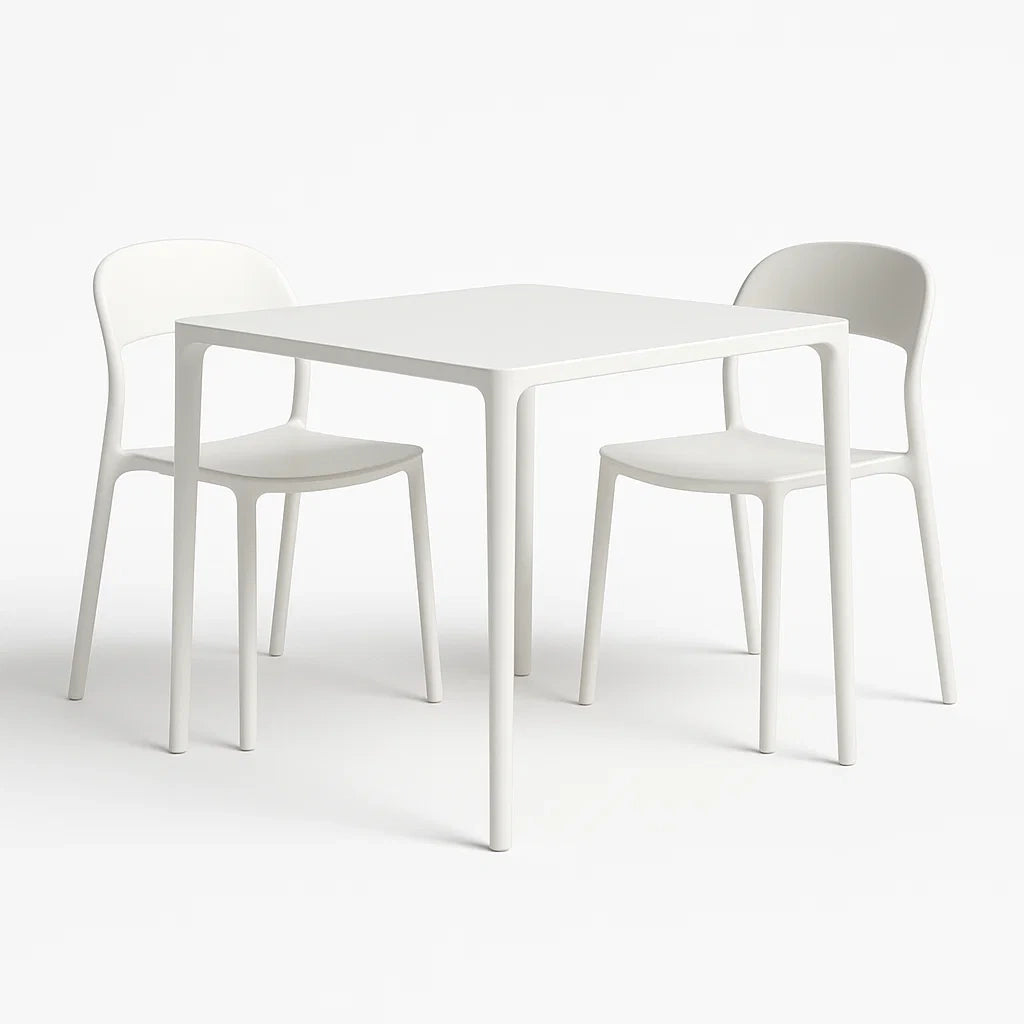 Essgruppe aus Kunststoff Weiß Tisch und 2 Stühle Set