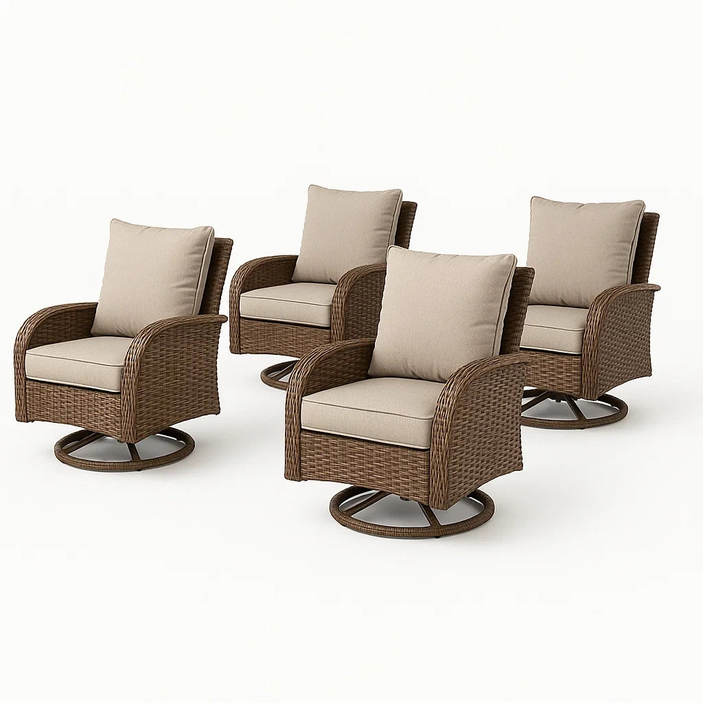 4er-Set Rattan Drehstühle mit Kissen Braun/Beige