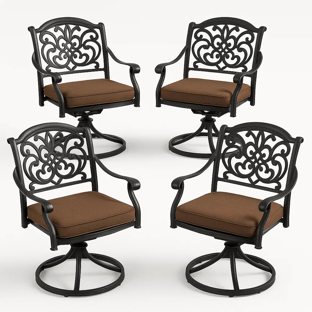4er Set Gartenstuhl Aluminium Schwarz mit Polyester Kissen