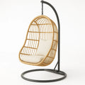 Hängesessel aus Rattan mit Stahlrahmen und Leinenkissen Beige