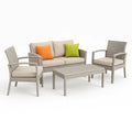 Outdoor-Set aus Kunststoffgeflecht mit beige Sofa, Sesseln und Tisch