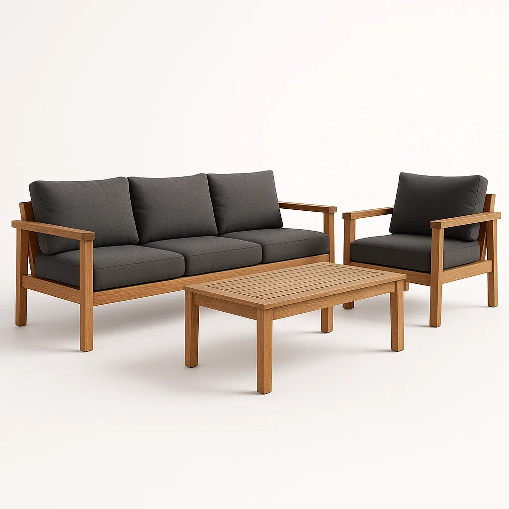 Gartenmöbel Set Teakholz Sofa Lounge Dunkelgrau