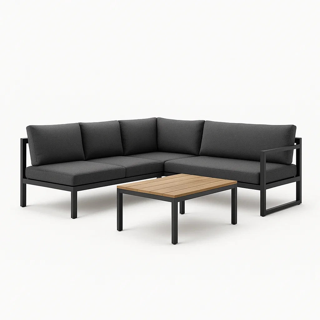 Ecksofa-Set mit Tisch Aluminium und Polyester Grau