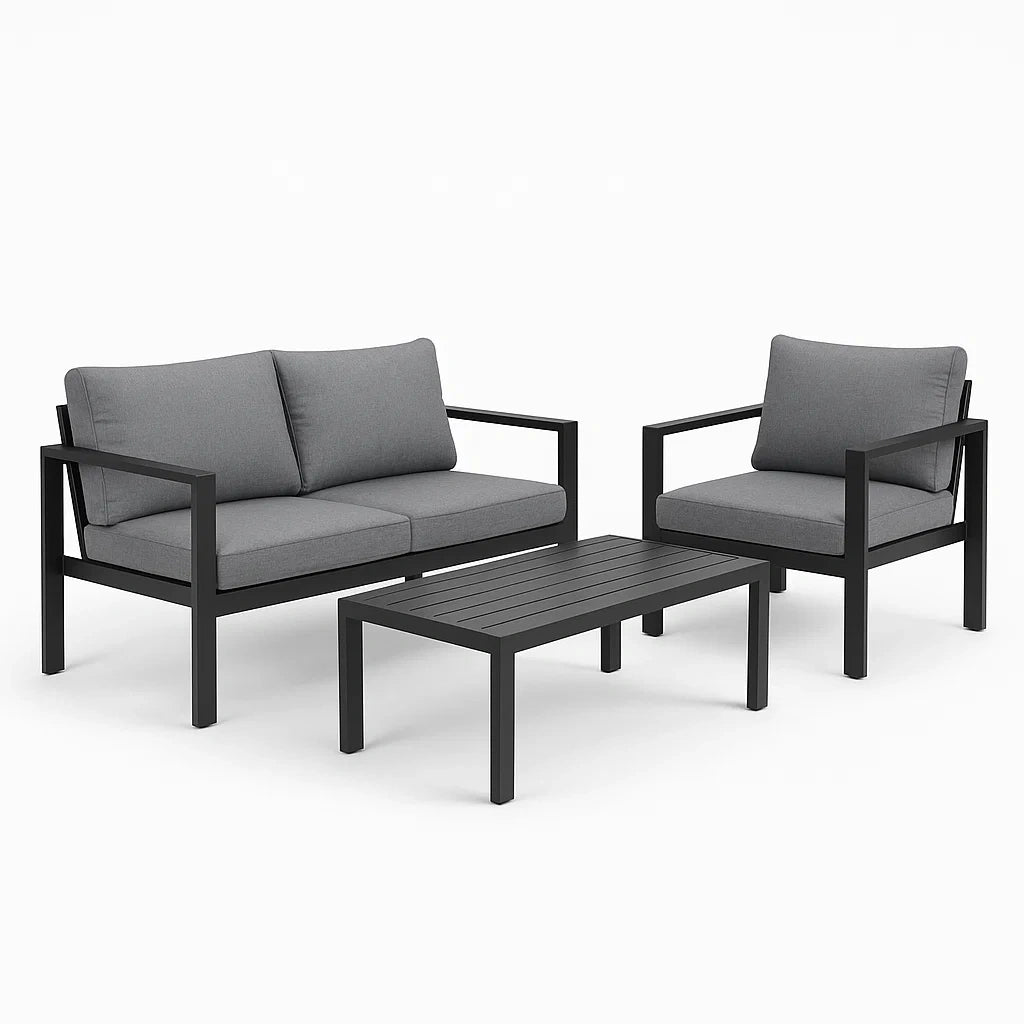 3-teiliges Gartenset aus Aluminium mit Polyesterkissen Anthrazit