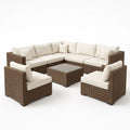 Rattan Ecksofa Set mit Aluminiumrahmen Braun Beige