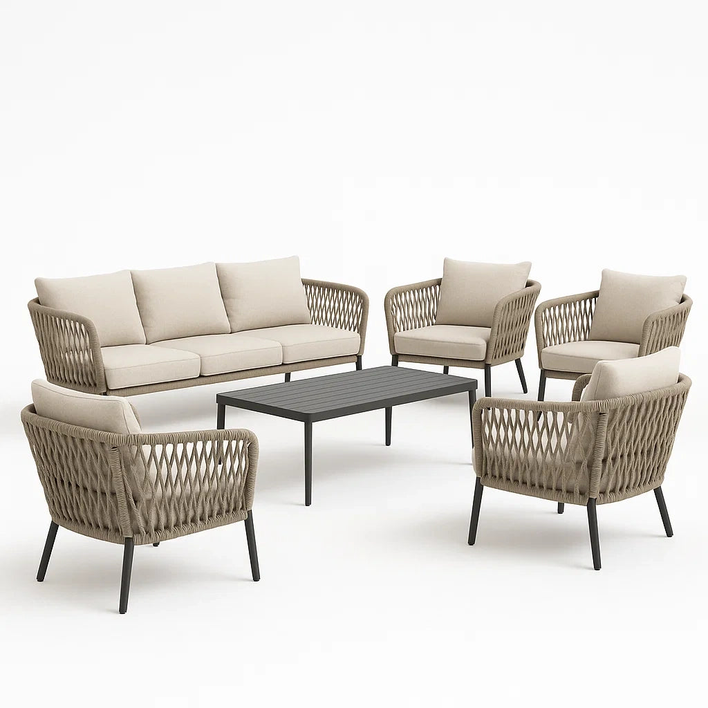 Gartenmöbel-Set aus Aluminium und Polyesterseil mit Tisch und Kissen Beige