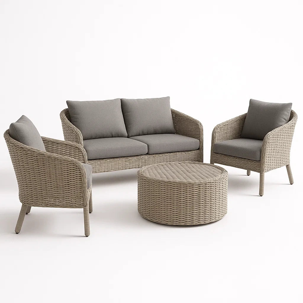 Gartenmöbel Set PE-Rattan Grau inkl. Polster 4-teilig