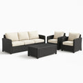 4-teiliges Gartenmöbel Set Aluminium Rattan Dunkelbraun mit Polyester Kissen Beige