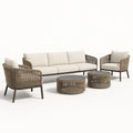 Gartenmöbelset mit 3-Sitzer Sofa, 2 Sesseln und 2 Tischen, Polyester, Stahl