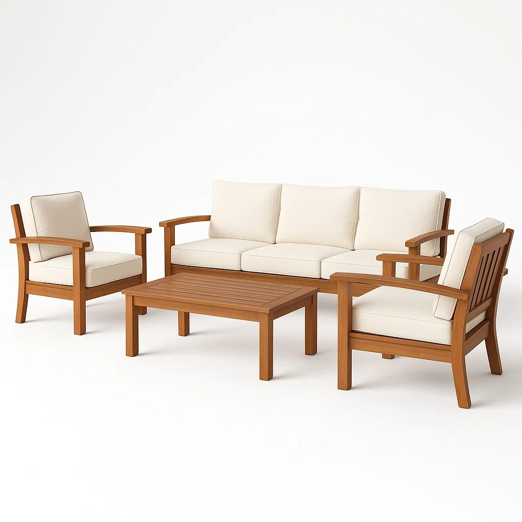 Outdoor Sitzgruppe Akazienholz Beige Kissen