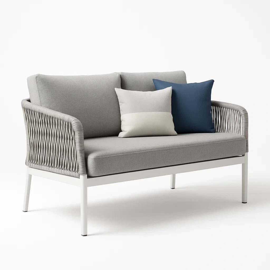 Gartensofa Zwei-Sitzer Stoff Grau Stahlrahmen
