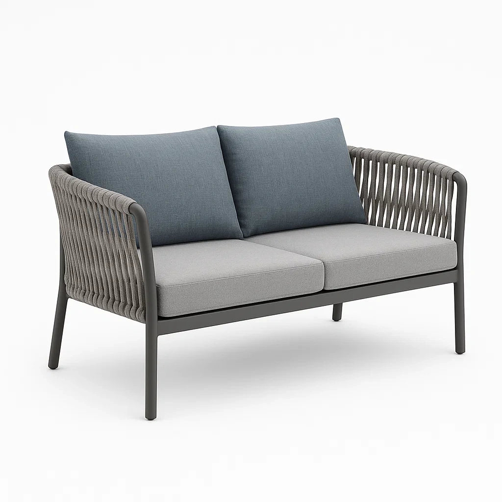 Gartensofa aus Aluminium mit Seilgeflecht, Grau/Dunkelgrau