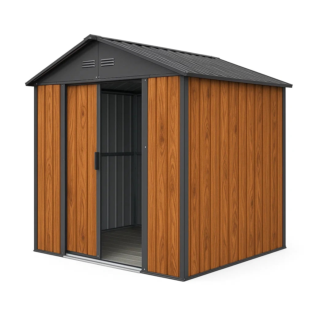 Stahl-Gartenschuppen mit Holzoptik 213 cm x 130 cm x 173 cm