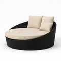Rundes Rattansofa mit Kissen Beige/Schwarz