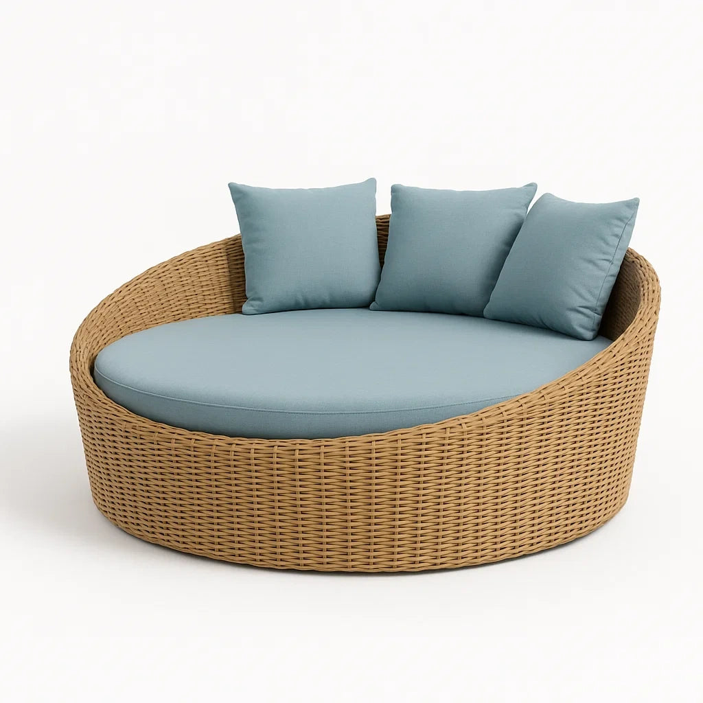 Rundes Outdoor-Sofa aus Polyethylen Rattan und Polyester in Blau