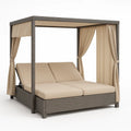 Sonnenliege aus Aluminium und Rattan mit Vorhängen, Beige