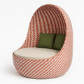 Outdoor Loungesessel Kunststoffgeflecht Rot/Weiß mit Grünen und Beigen Kissen
