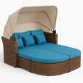 Polyrattan Gartenliege mit Verstellbarem Sonnendach Blau