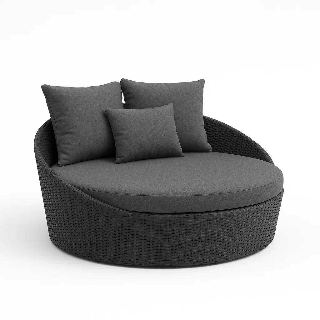 Runde Gartenlounge in Dunkelgrau aus Polyethylen mit Kissen