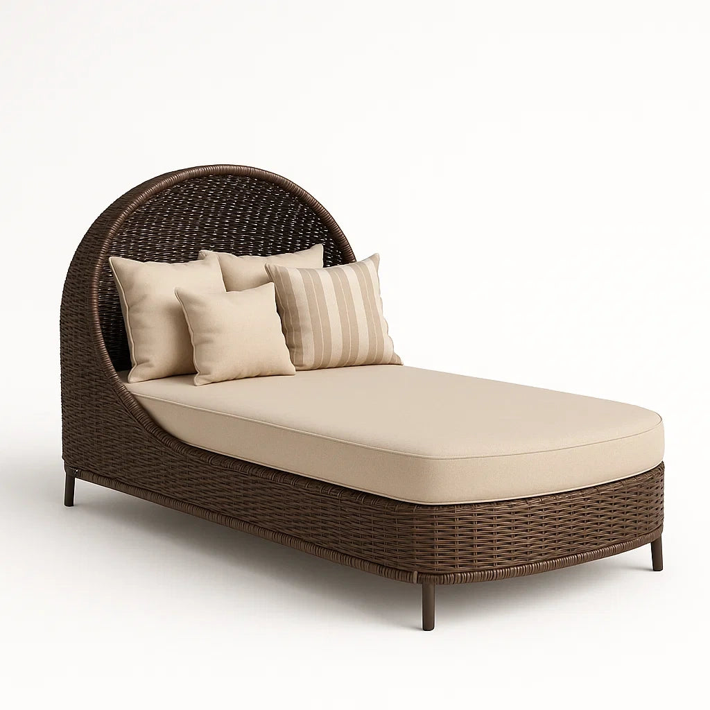 Gartenliege Polyrattan Braun Beige Kissen