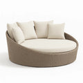 Runde Outdoor-Rattan-Lounge-Sonnenliege mit Kissen, Beige, 200cm Durchmesser