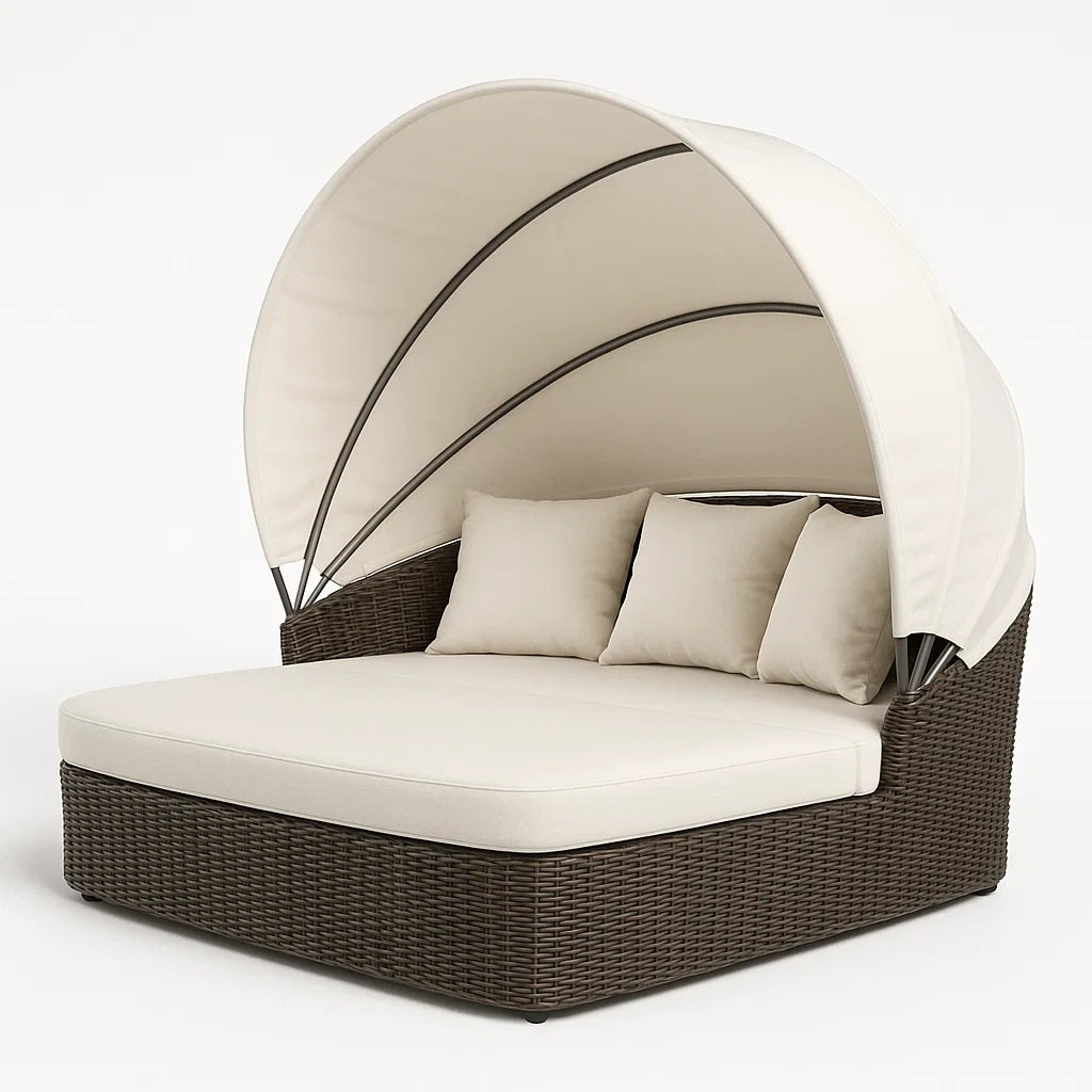 Rattan Sonnenliege mit Verstellbarem Dach und Kissen