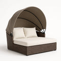 Rattan-Liege mit Verstellbarem Verdeck Braun Beige