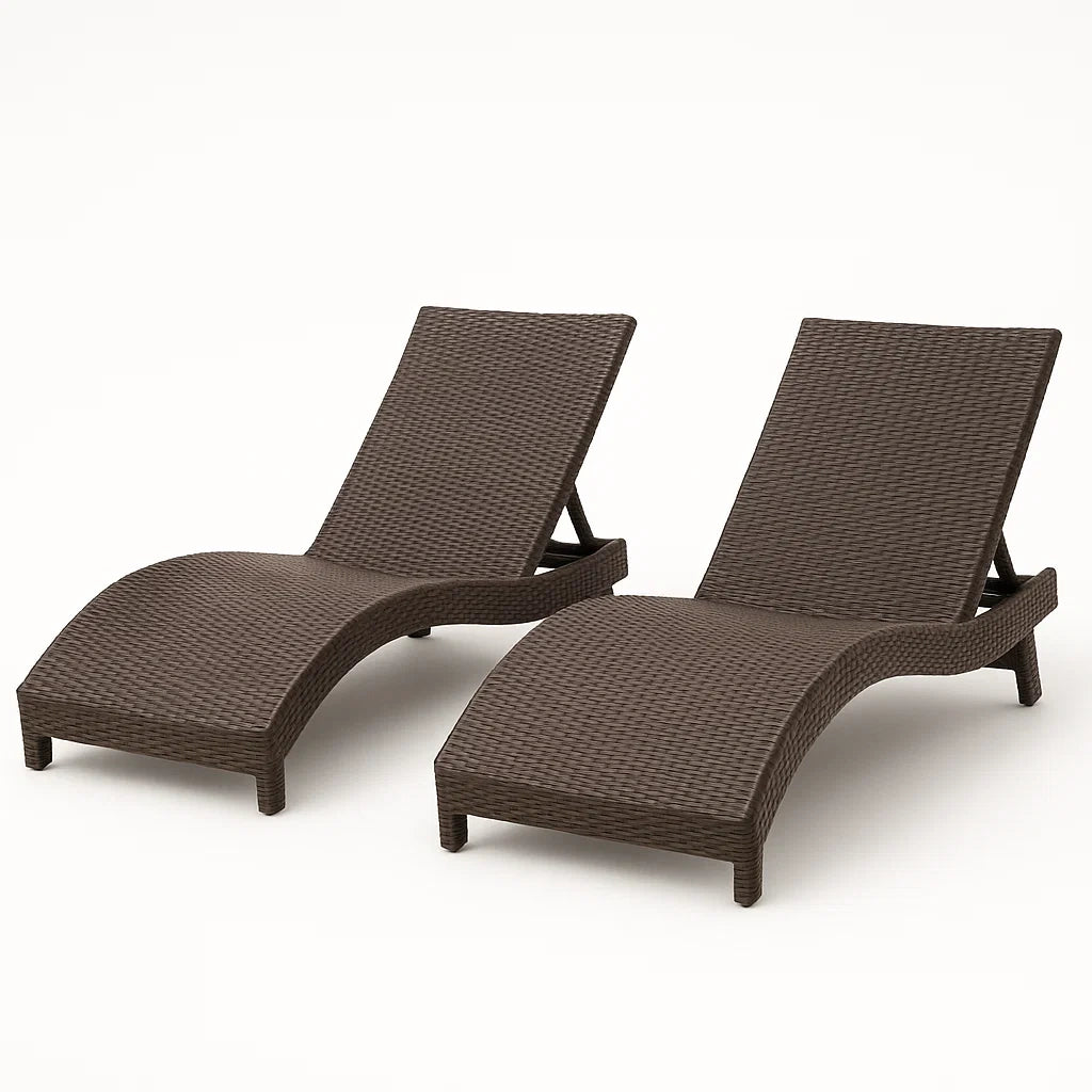 2er-Set Liegestühle Rattan-Optik Braun
