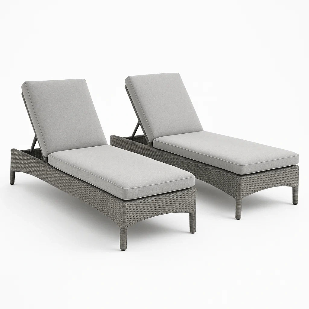Verstellbare Sonnenliegen Set Polyrattan Grau 2er Set