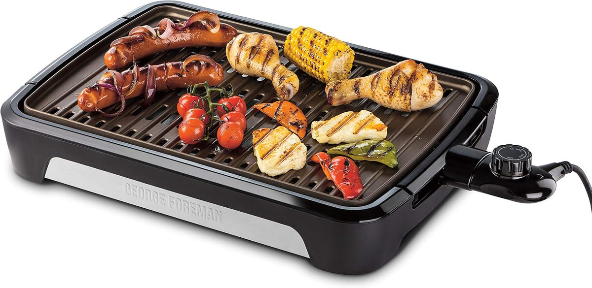 Grill George Foreman Smokeless BBQ, Instelbaar 25850-56, Rookloze Grill, Minder Geur, Vaatwasserbestendig, Vet Opvangbakje