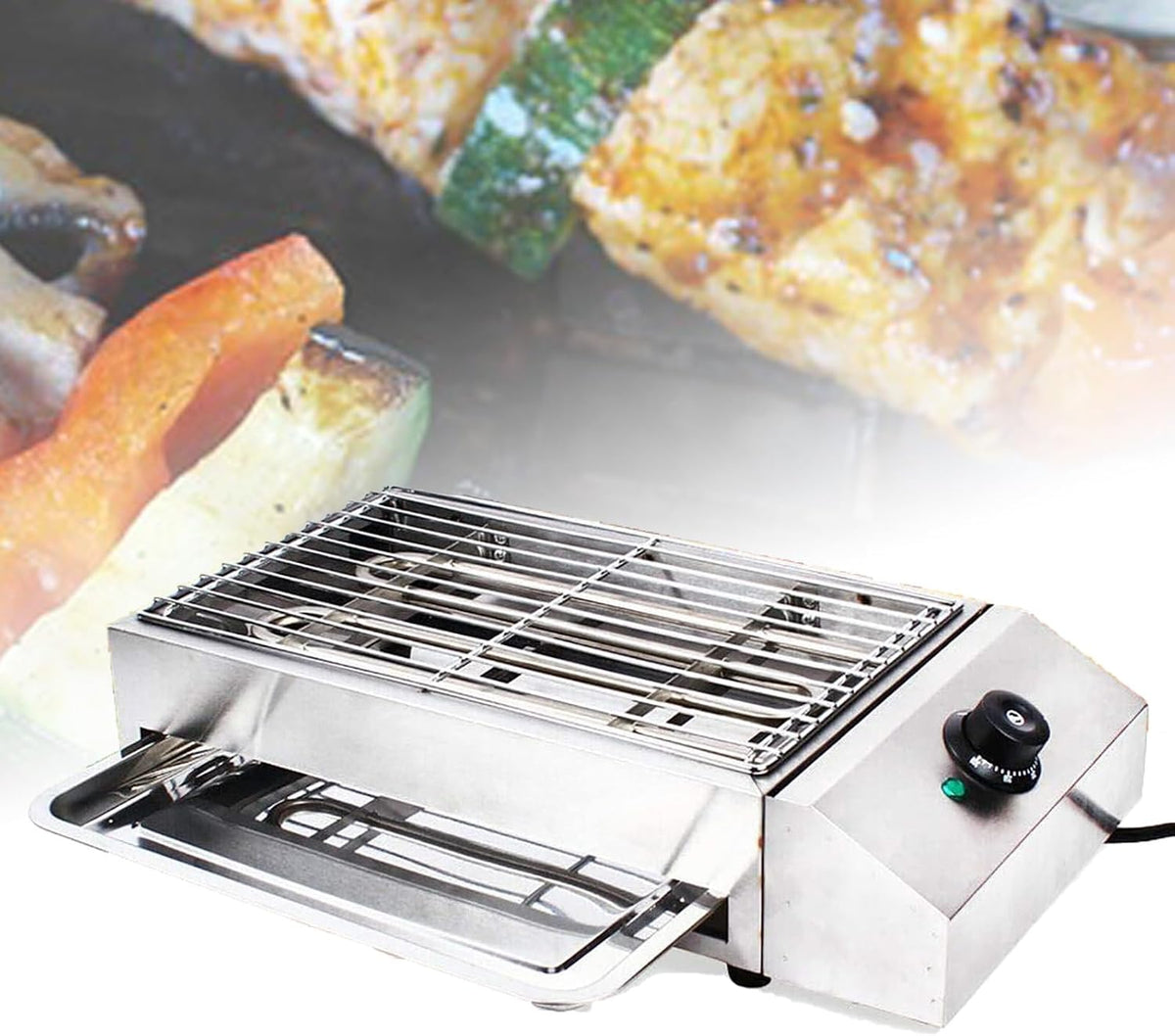 Grill Yzrdcxm Commerciële elektrische BBQ-, 50-300°C roestvrijstalen spiesen, 2600W draagbare rookloze BBQ-kookgrill