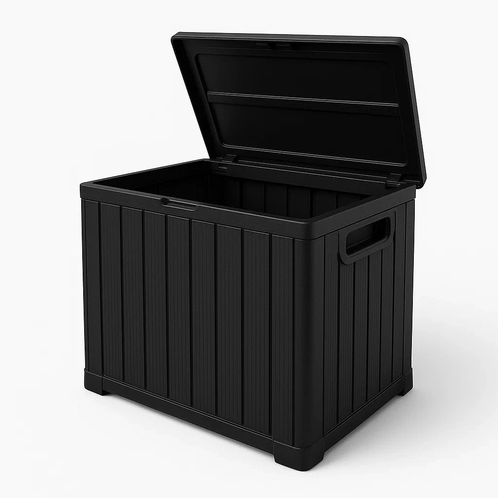 Schwarze Kunststoff-Aufbewahrungsbox mit Deckel 57L