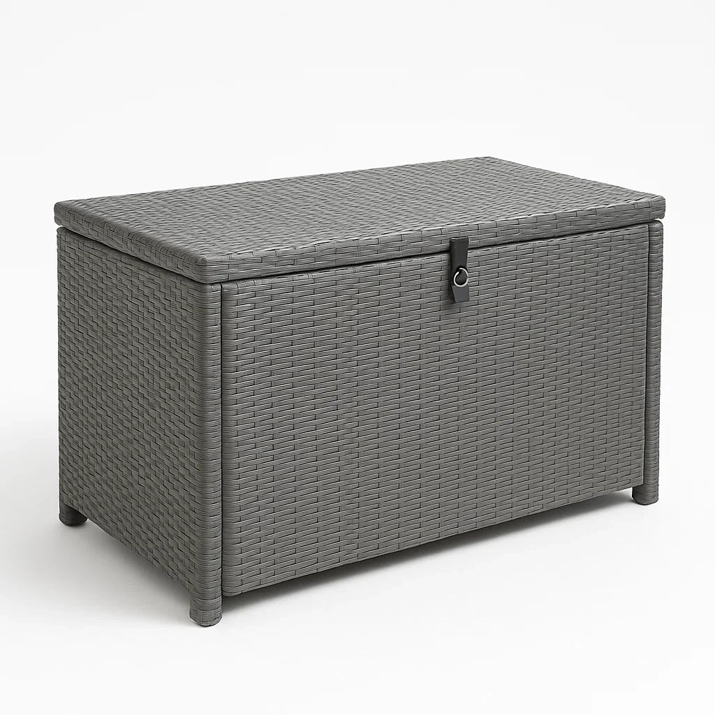 Gartentruhe aus Polyethylen Rattanoptik Grau 120x60x60 cm