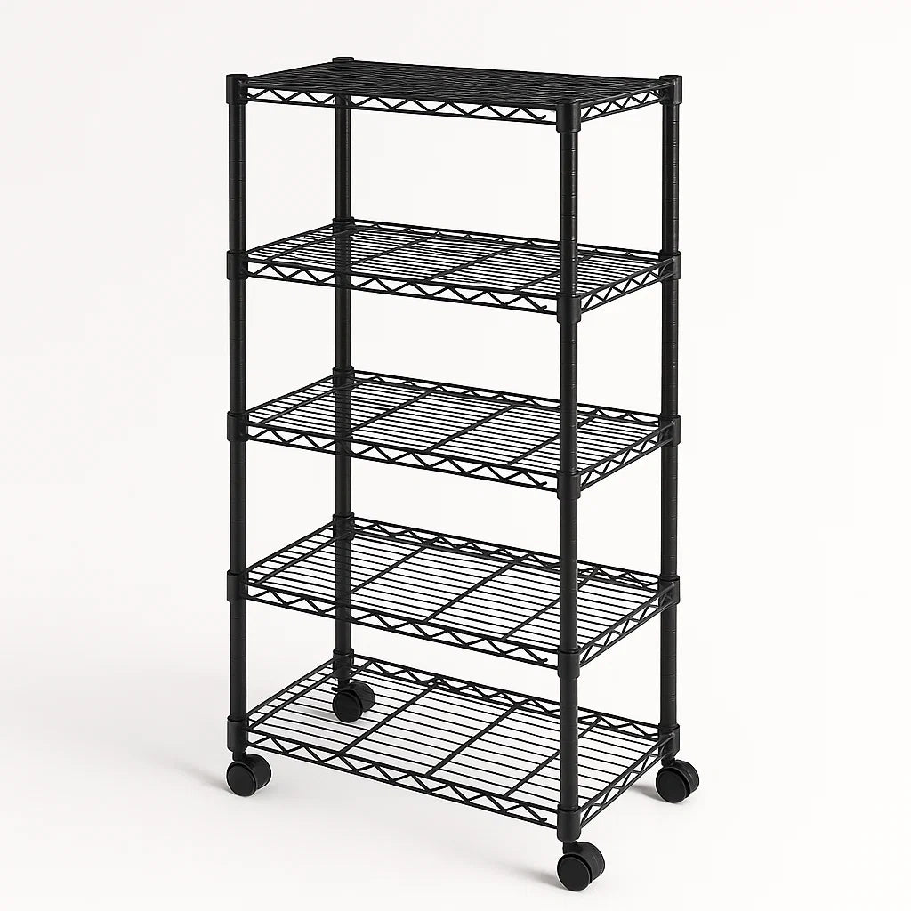 Regal mit Rollen Stahl Schwarz 5 Etagen 70x35x150 cm