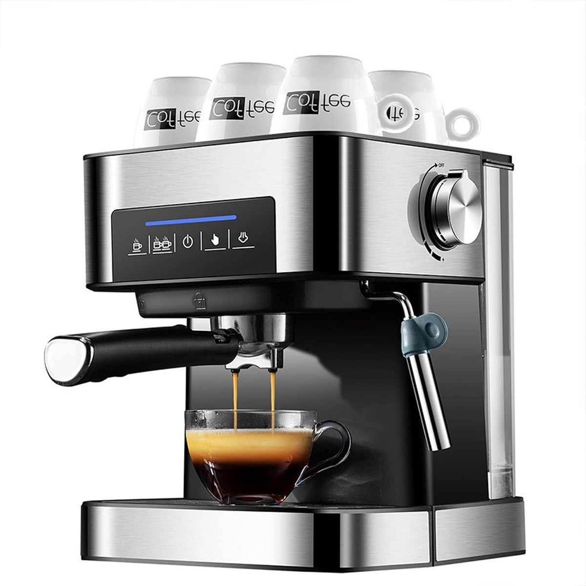 FfiMe Espressomachine, met watertank van 1,6 liter en melkopschuimer, latte- en cappuccinomachine, kleurentouchscreen, volautomatische koffiemachine