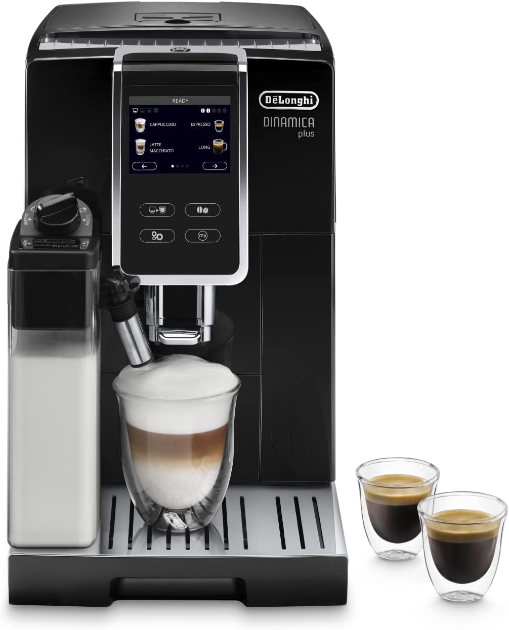 De'Longhi Volautomatische koffiemachines Dinamica Plus ECAM 370.70.B koffiemachine, 3,5 inch TFT-touchscreen, zwart, met LatteCrema-melksysteem