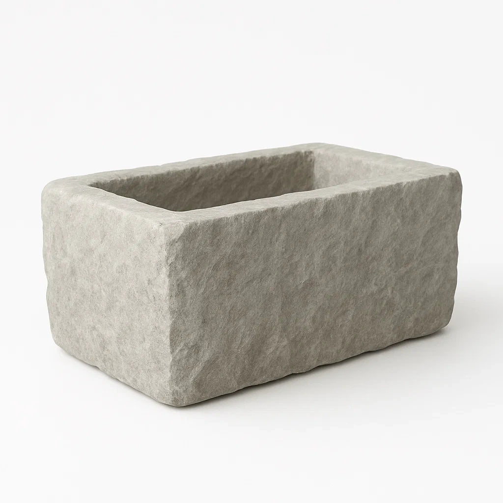 Rechteckiger Pflanzkübel aus Faserbeton 60x30x25 cm Grau