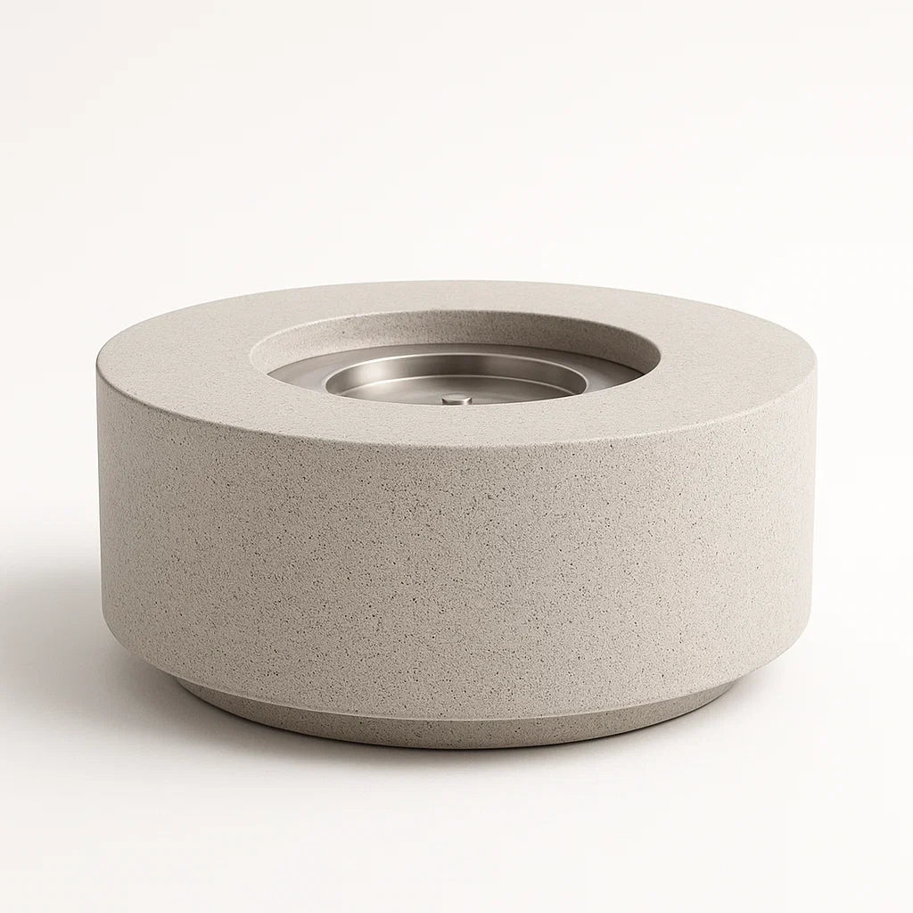 Runde Ethanol-Feuerstelle aus Beton und Edelstahl, Ø60 cm