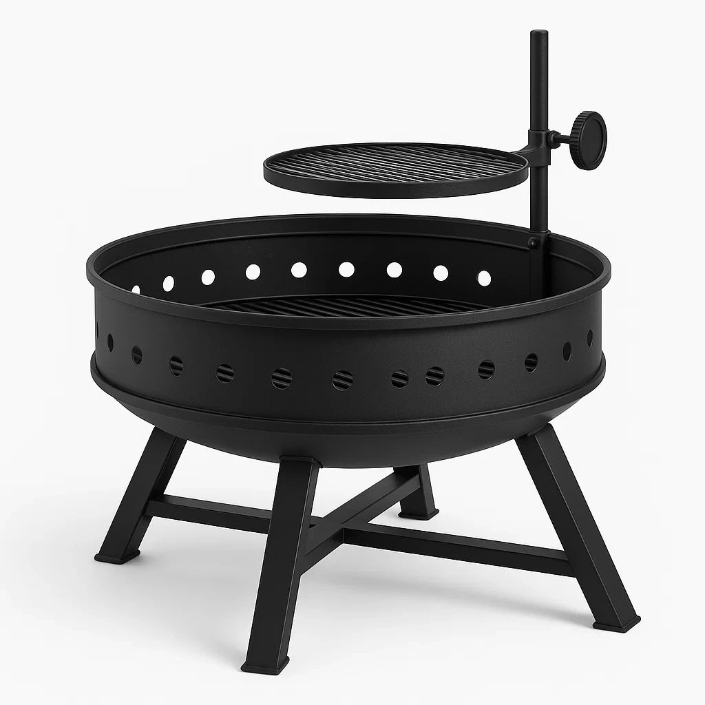 Runde Stahlfeuerschale mit Grillrost Schwarz Ø50cm