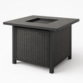 Feuertisch aus Stahl und Polyethylen-Rattan 91 cm x 91 cm x 63 cm Schwarz